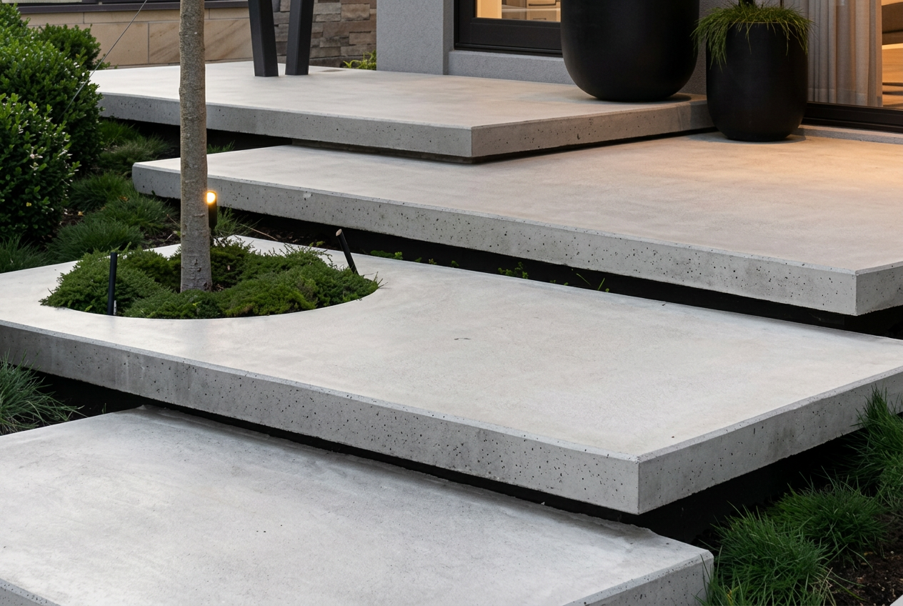 Floating concrete stair treads